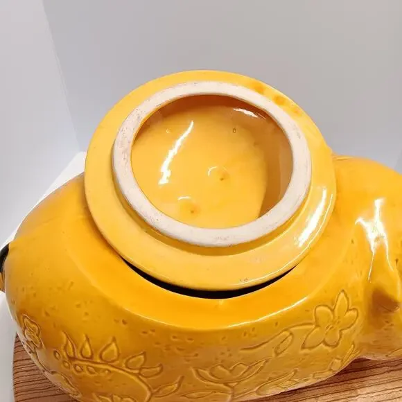 Doranne of CA Smiling Yellow Gold Hippo W/ Flowers Retro Vintage Cookie Jar MCM